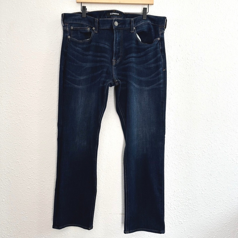Express Classic Straight Jeans Mens 36x30 Dark Wash 4-Way Stretch Denim